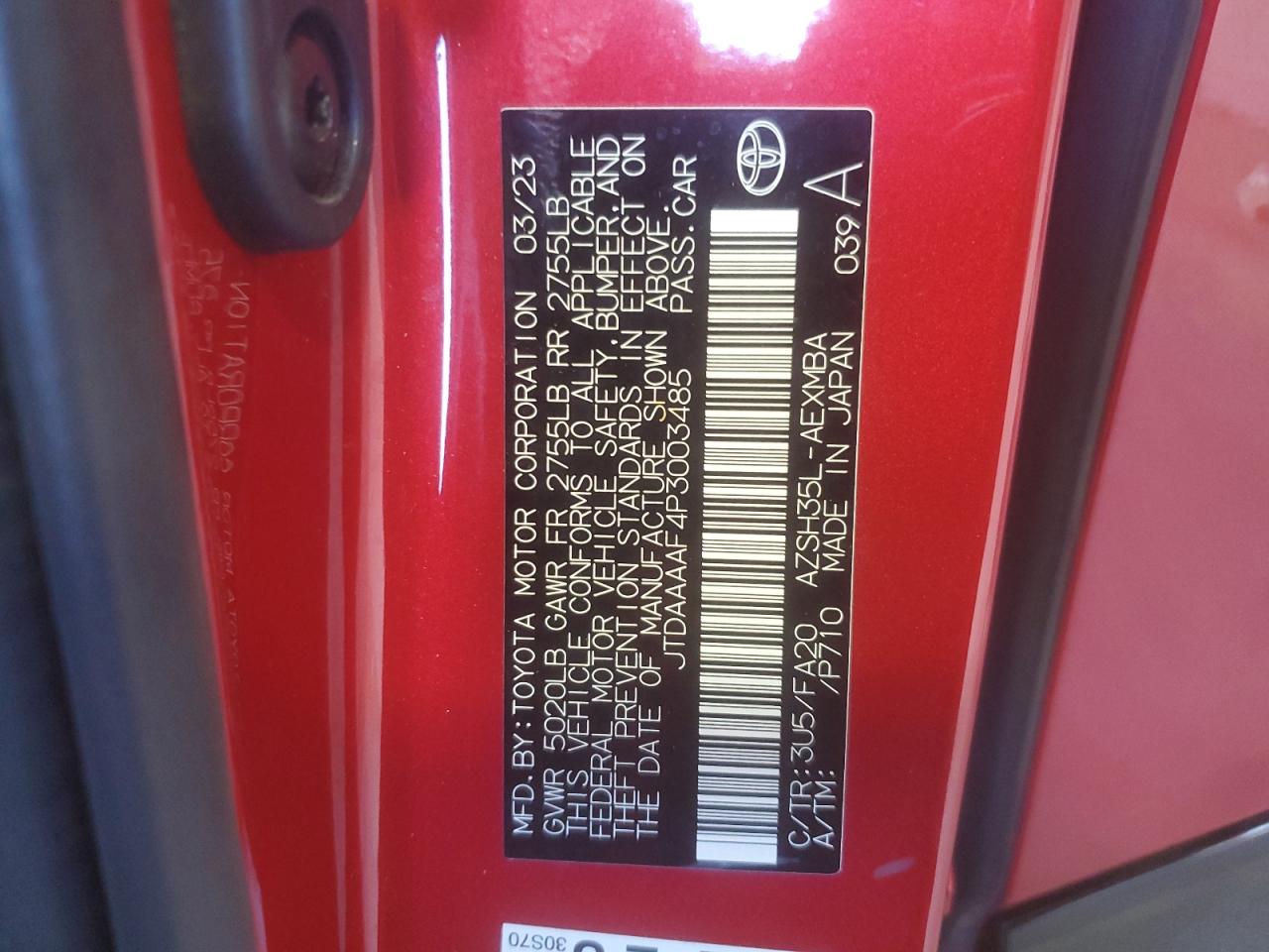 2023 Toyota Crown Xle VIN: JTDAAAAF4P3003485 Lot: 71021075