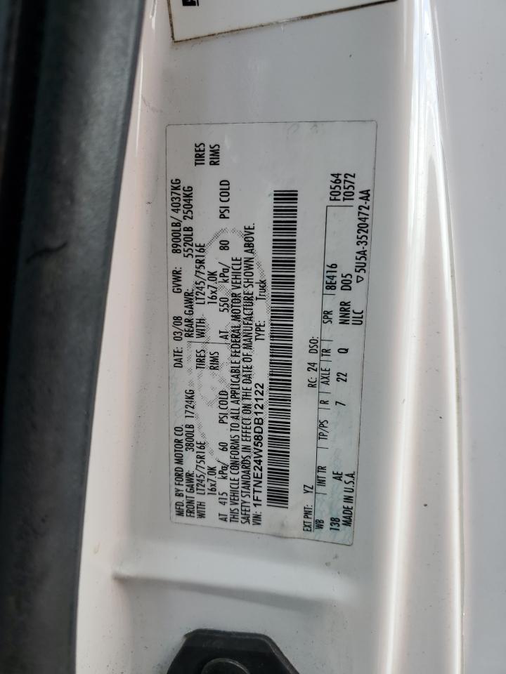 2008 Ford Econoline E250 Van VIN: 1FTNE24W58DB12122 Lot: 70816485