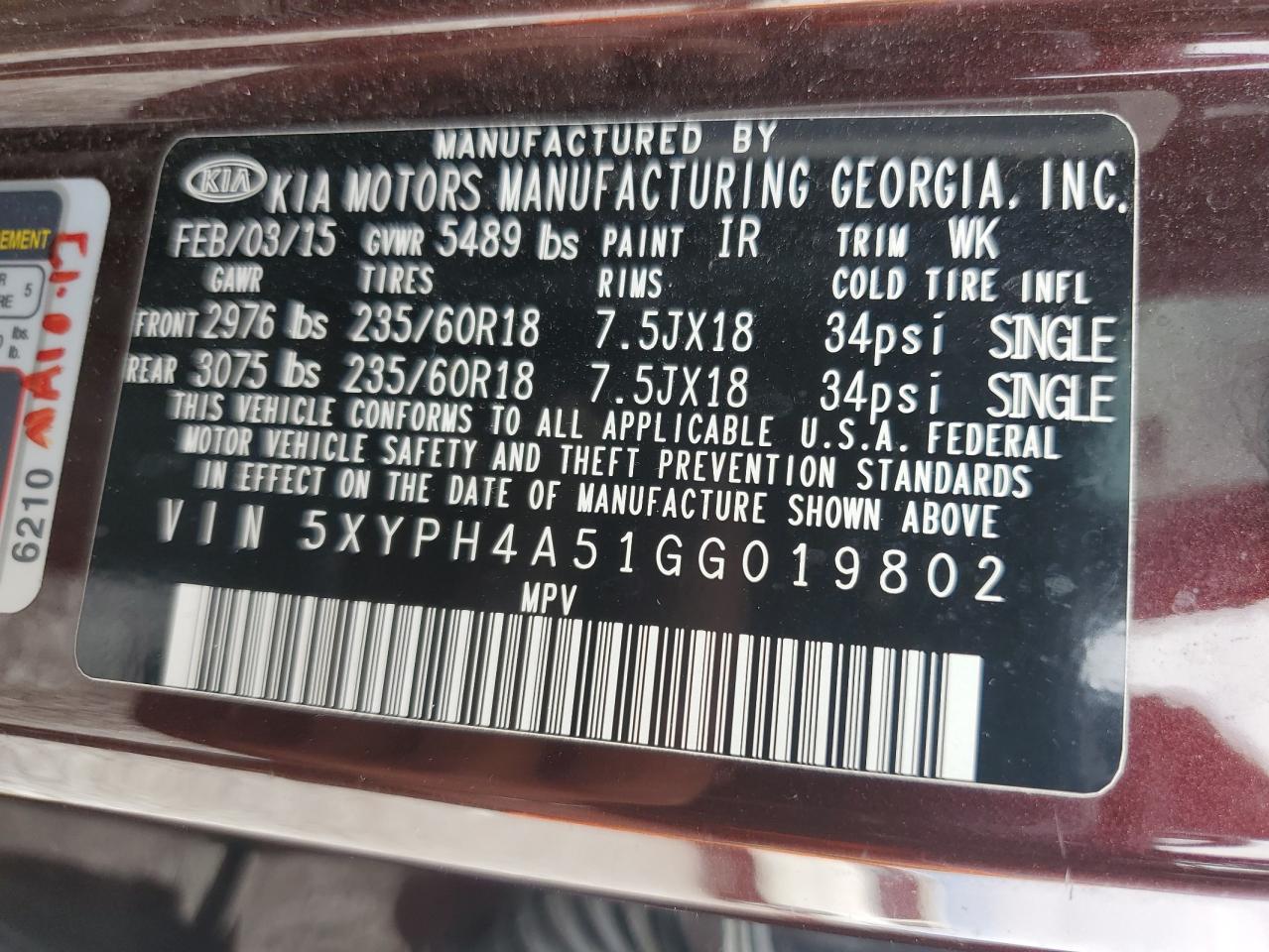 2016 Kia Sorento Ex VIN: 5XYPH4A51GG019802 Lot: 80159985