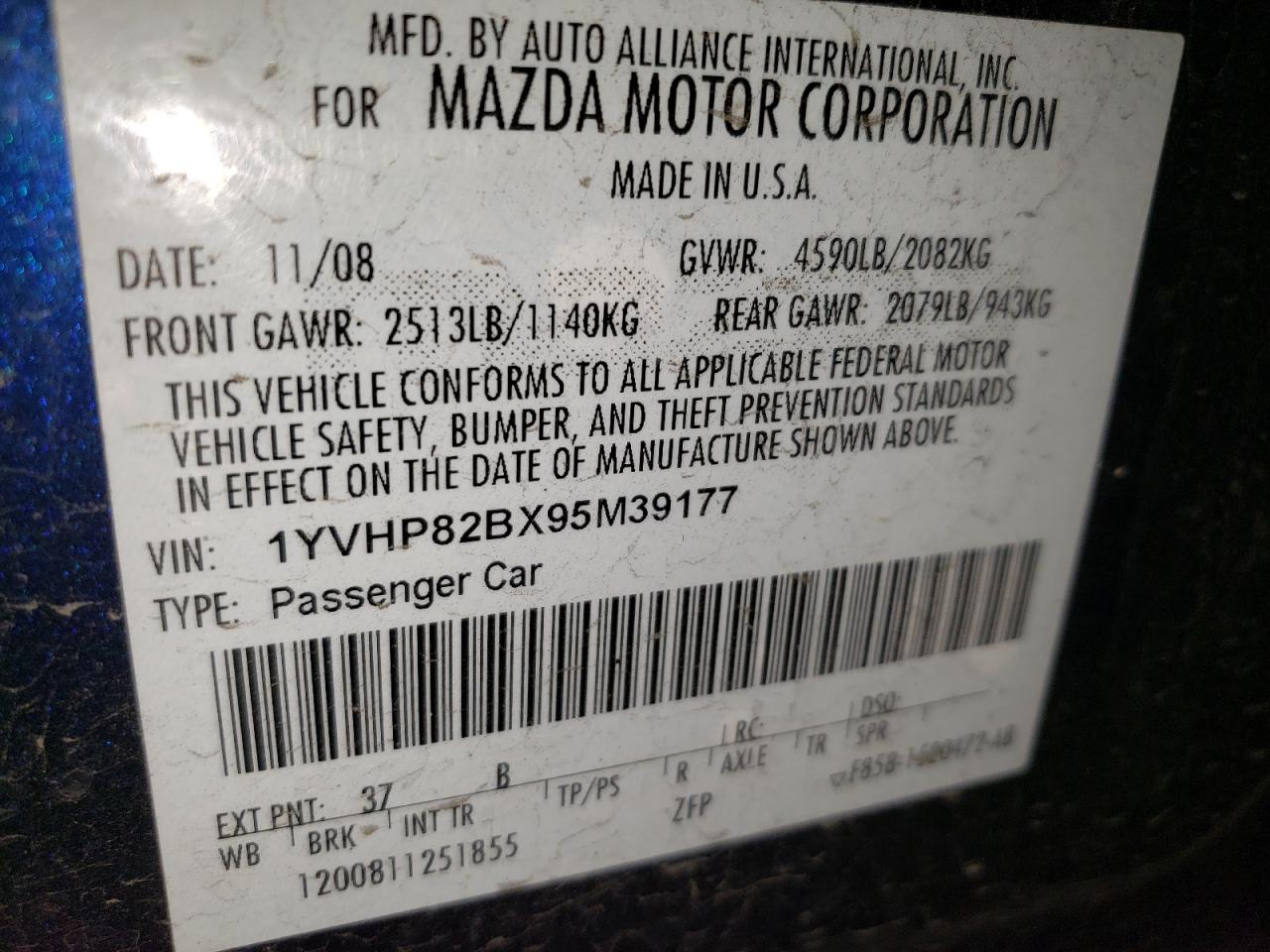 2009 Mazda 6 S VIN: 1YVHP82BX95M39177 Lot: 84261345