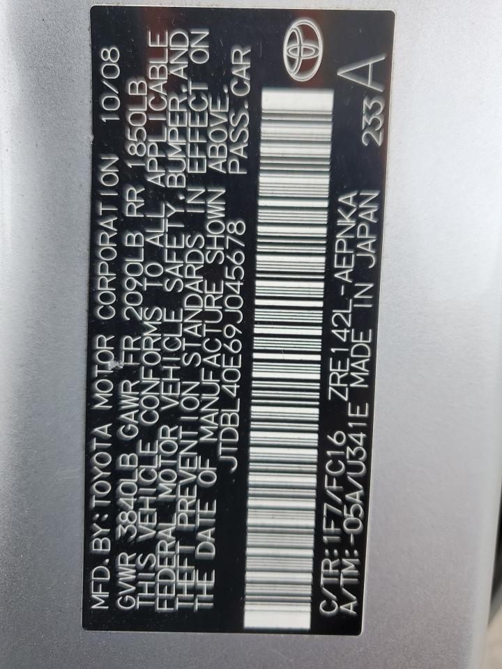 2009 Toyota Corolla Base VIN: JTDBL40E69J045678 Lot: 83783555