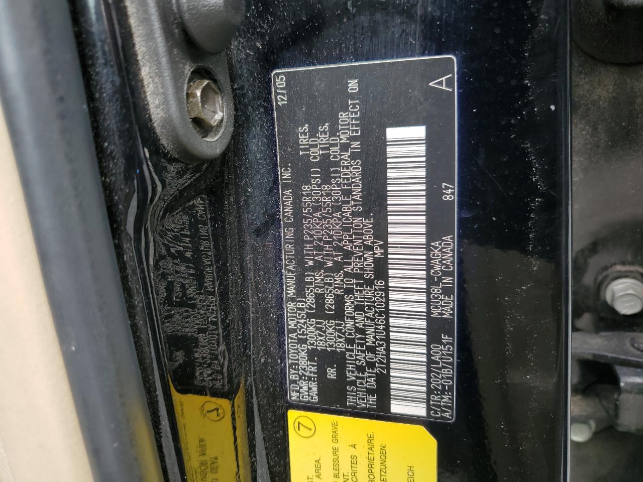 2006 Lexus Rx 330 VIN: 2T2HA31U46C102916 Lot: 81927835