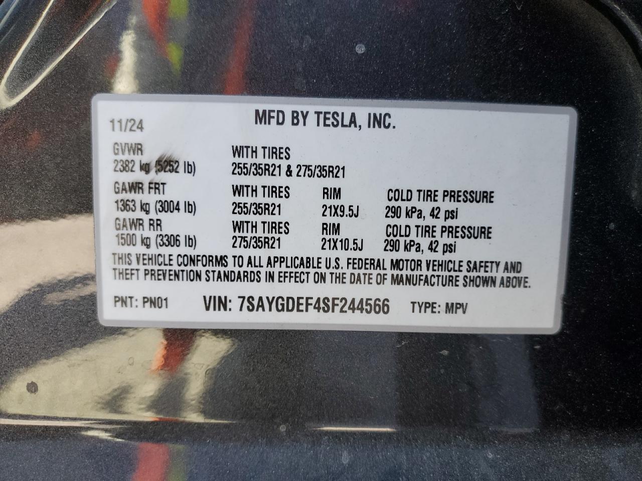 2025 Tesla Model Y VIN: 7SAYGDEF4SF244566 Lot: 71752555