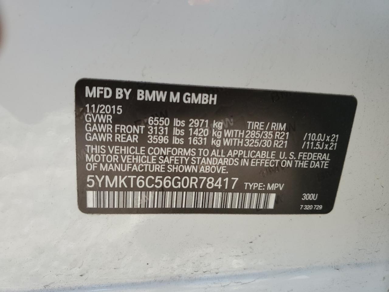 2016 BMW X5 M VIN: 5YMKT6C56G0R78417 Lot: 81812685
