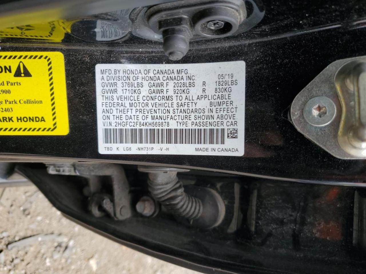 2019 Honda Civic Sport VIN: 2HGFC2F84KH569878 Lot: 80329615