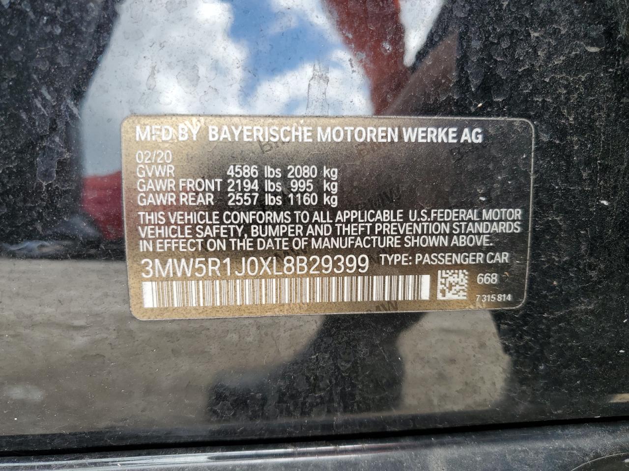 2020 BMW 330I VIN: 3MW5R1J0XL8B29399 Lot: 71960175