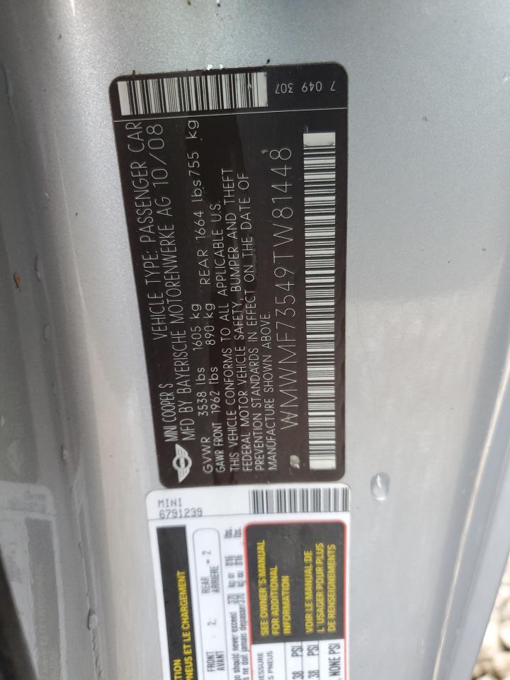 2009 Mini Cooper S VIN: WMWMF73549TW81448 Lot: 82073805