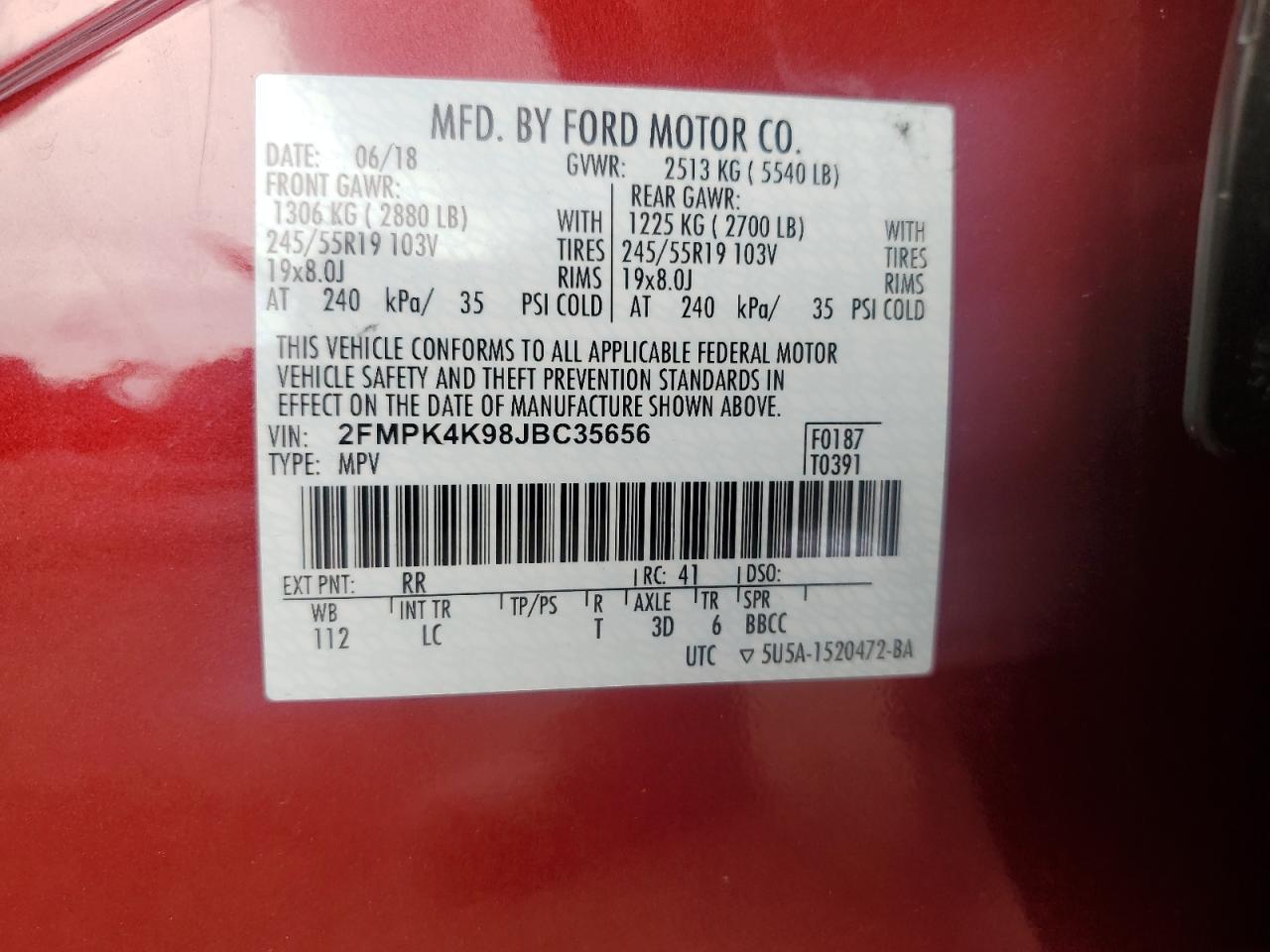 2018 Ford Edge Titanium VIN: 2FMPK4K98JBC35656 Lot: 83942095