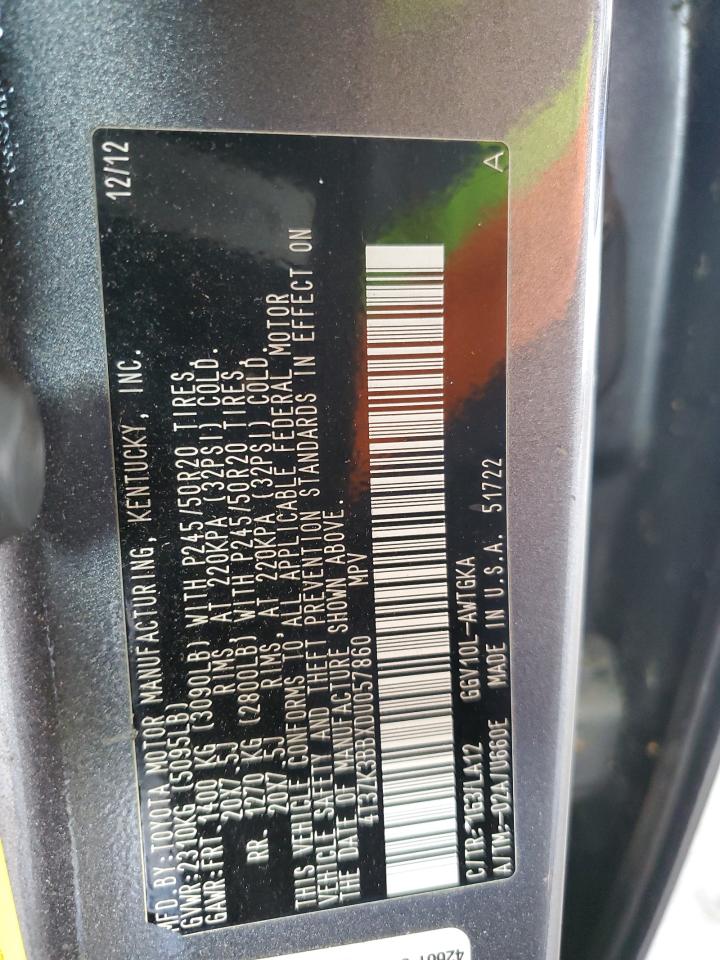 2013 Toyota Venza Le VIN: 4T3ZK3BBXDU057860 Lot: 80214875