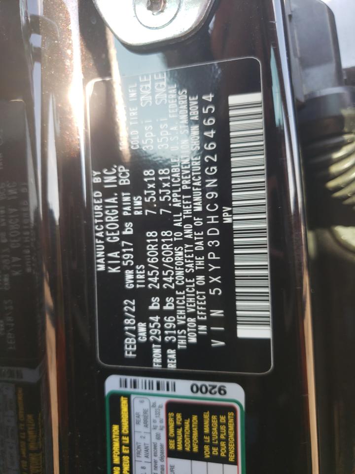 2022 Kia Telluride Ex VIN: 5XYP3DHC9NG264654 Lot: 80775945