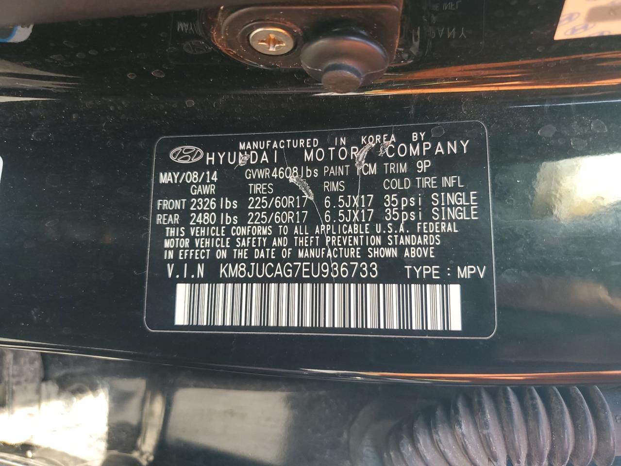 2014 Hyundai Tucson Gls VIN: KM8JUCAG7EU936733 Lot: 71506025