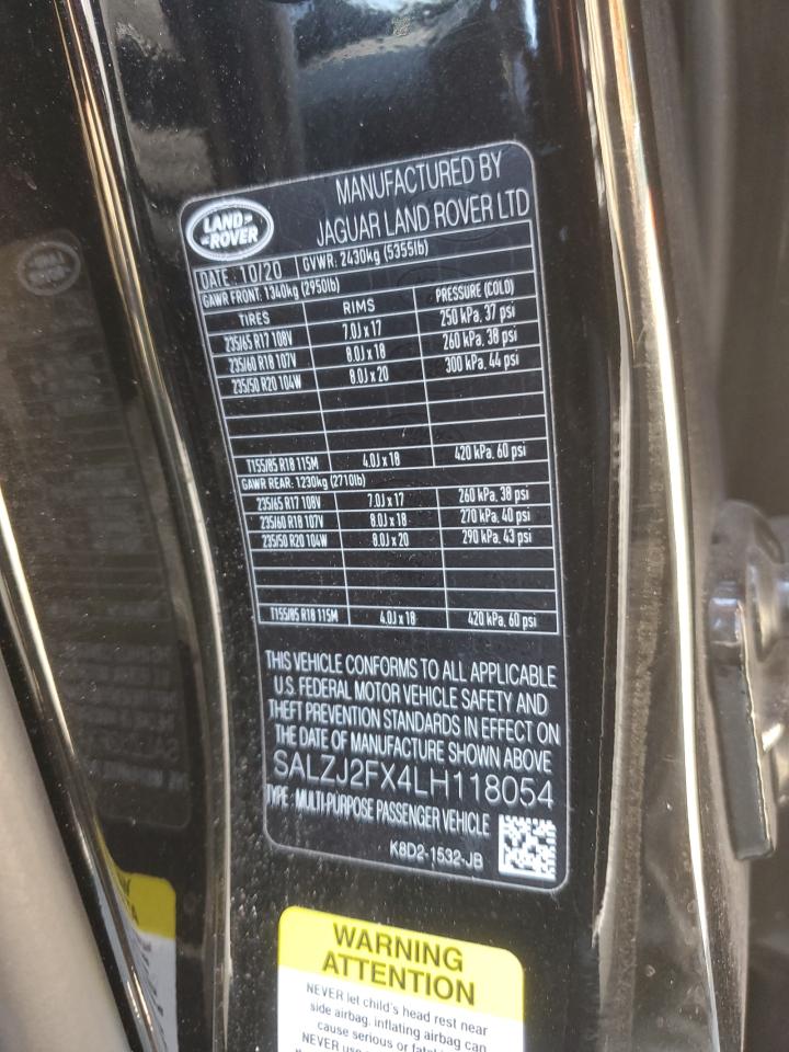 2020 Land Rover Range Rover Evoque S VIN: SALZJ2FX4LH118054 Lot: 80571235