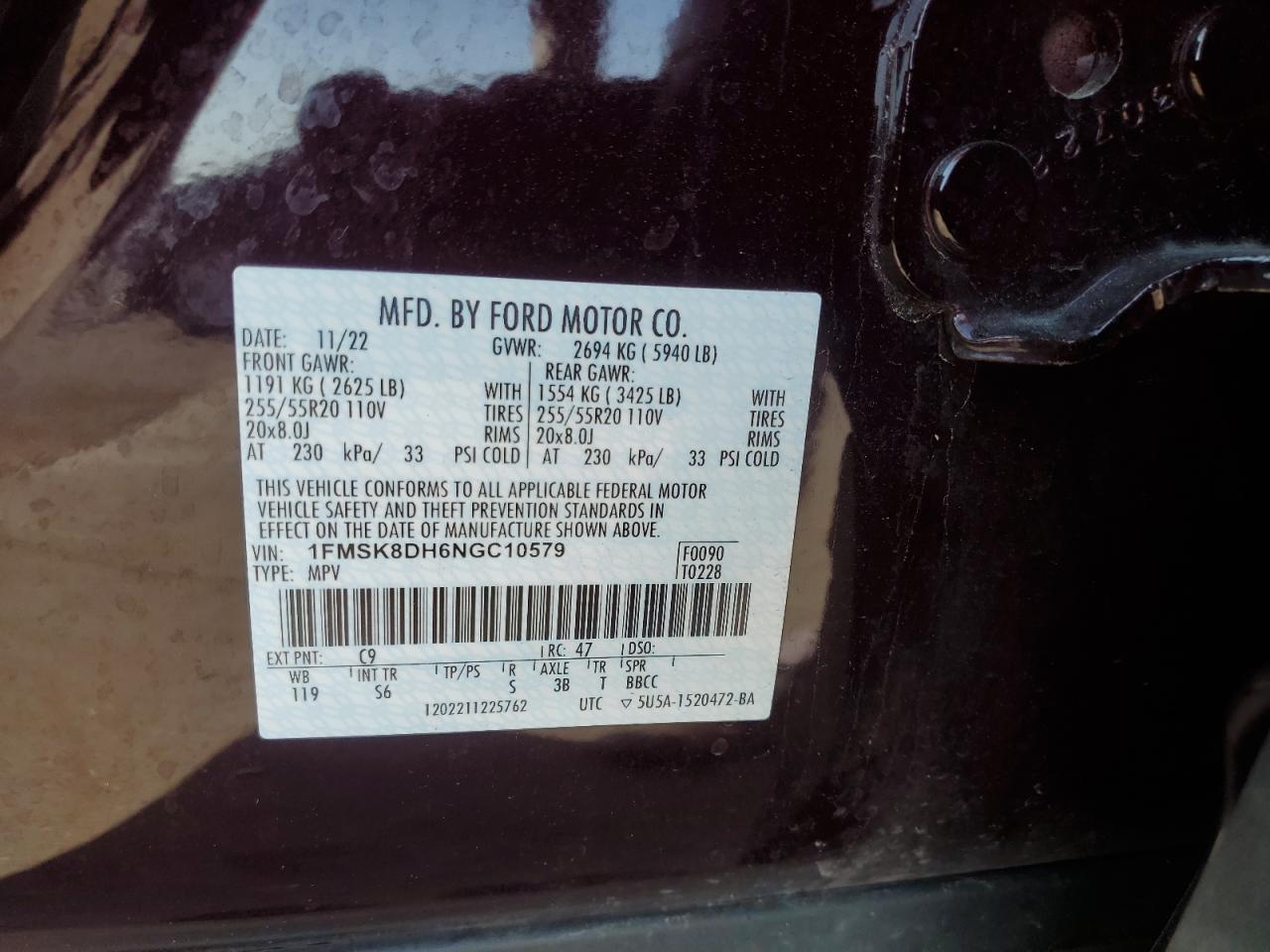 2022 Ford Explorer Xlt VIN: 1FMSK8DH6NGC10579 Lot: 71952485