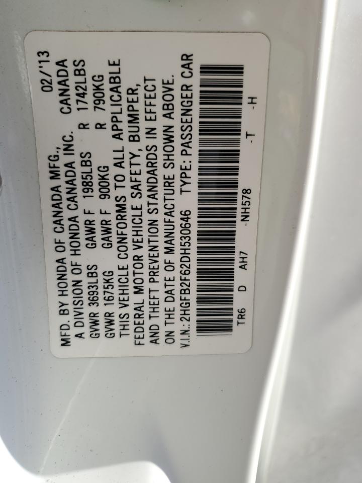 2013 Honda Civic Hf VIN: 2HGFB2F62DH530646 Lot: 84406365