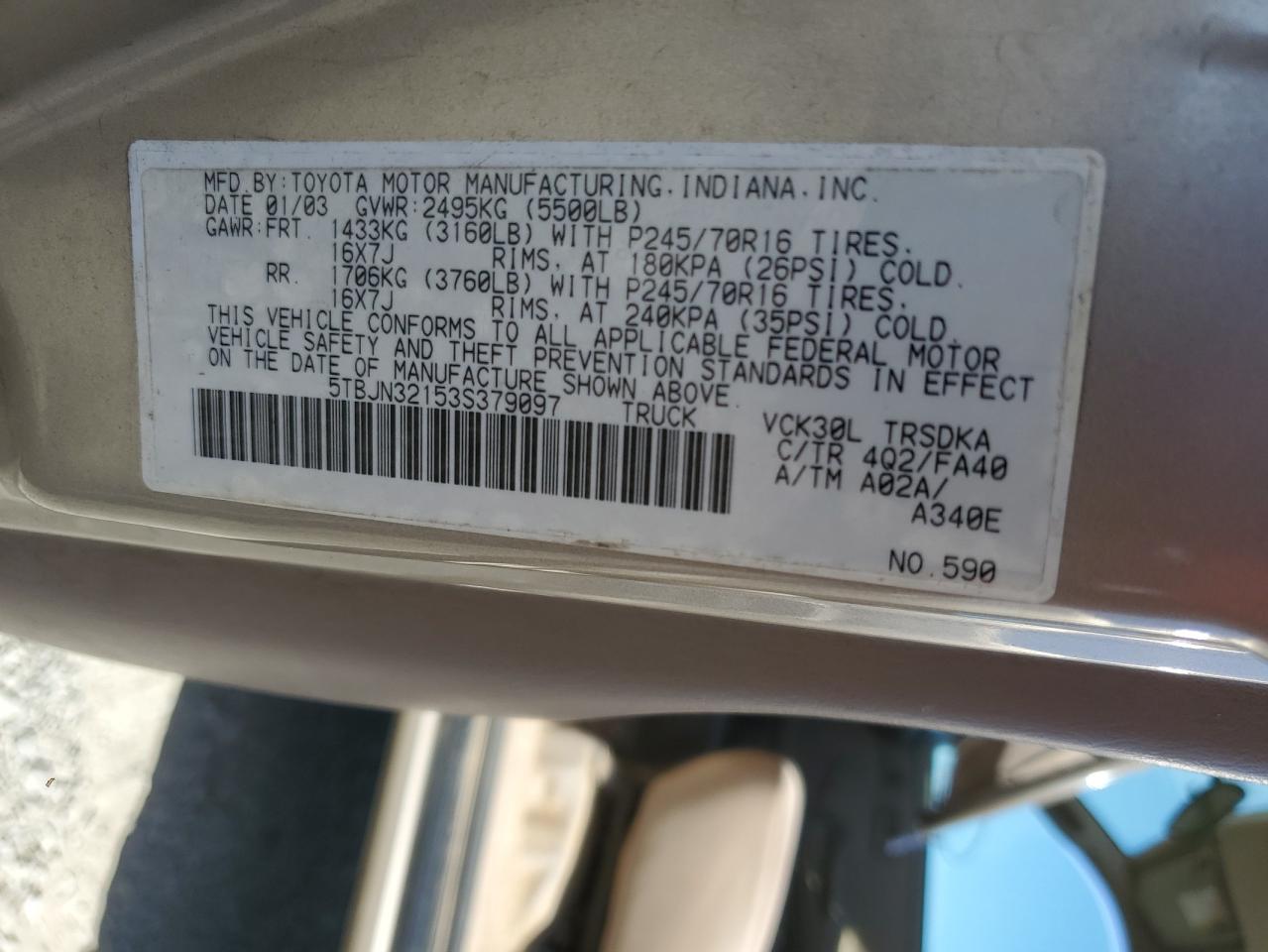 2003 Toyota Tundra VIN: 5TBJN32153S379097 Lot: 81520735