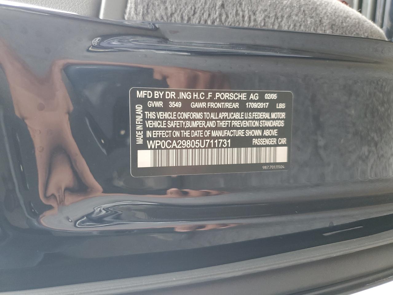 2005 Porsche Boxster VIN: WP0CA29805U711731 Lot: 84220635