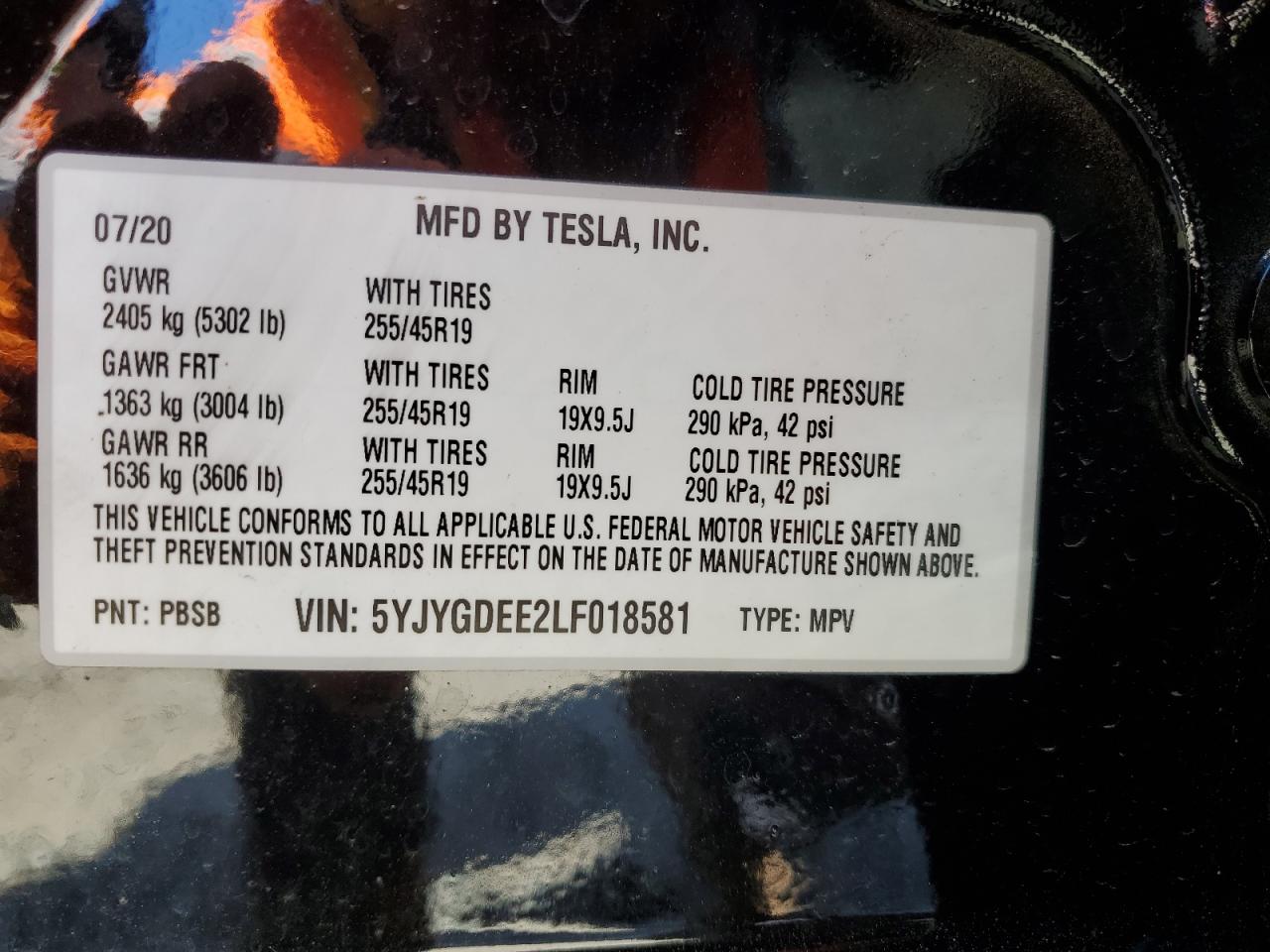 2020 Tesla Model Y VIN: 5YJYGDEE2LF018581 Lot: 83951605