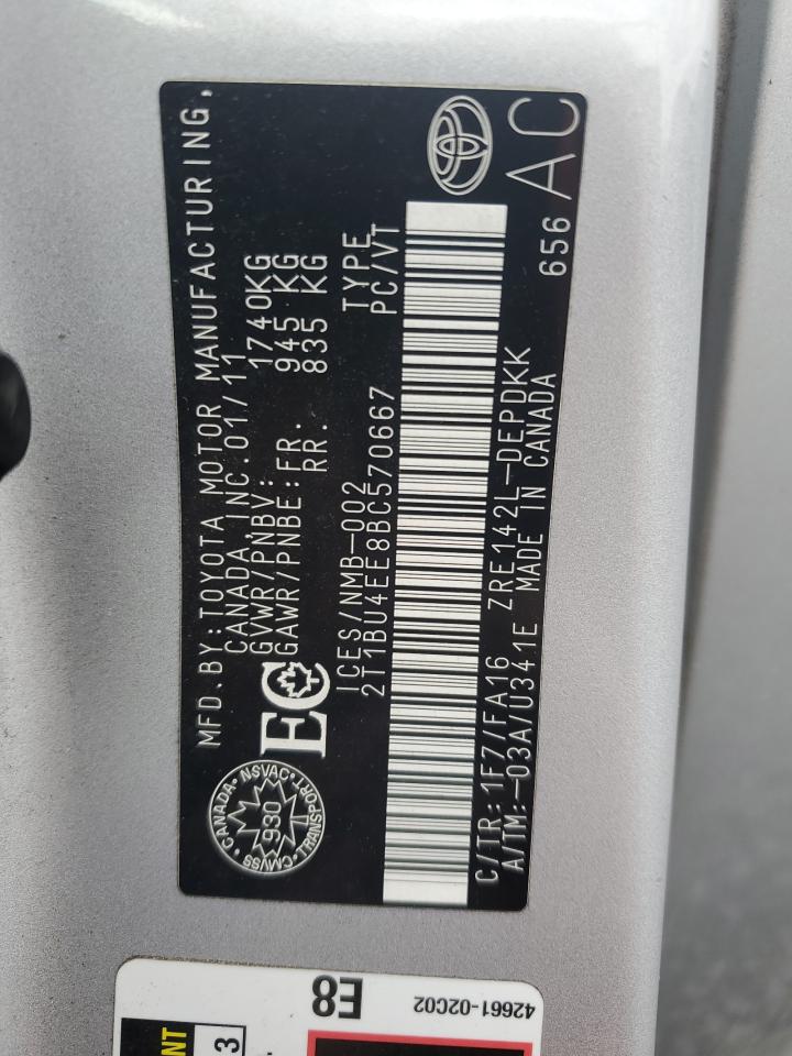 2011 Toyota Corolla Base VIN: 2T1BU4EE8BC570667 Lot: 81561595