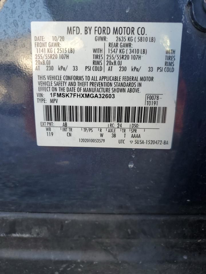 2021 Ford Explorer Limited VIN: 1FMSK7FHXMGA32603 Lot: 80862355