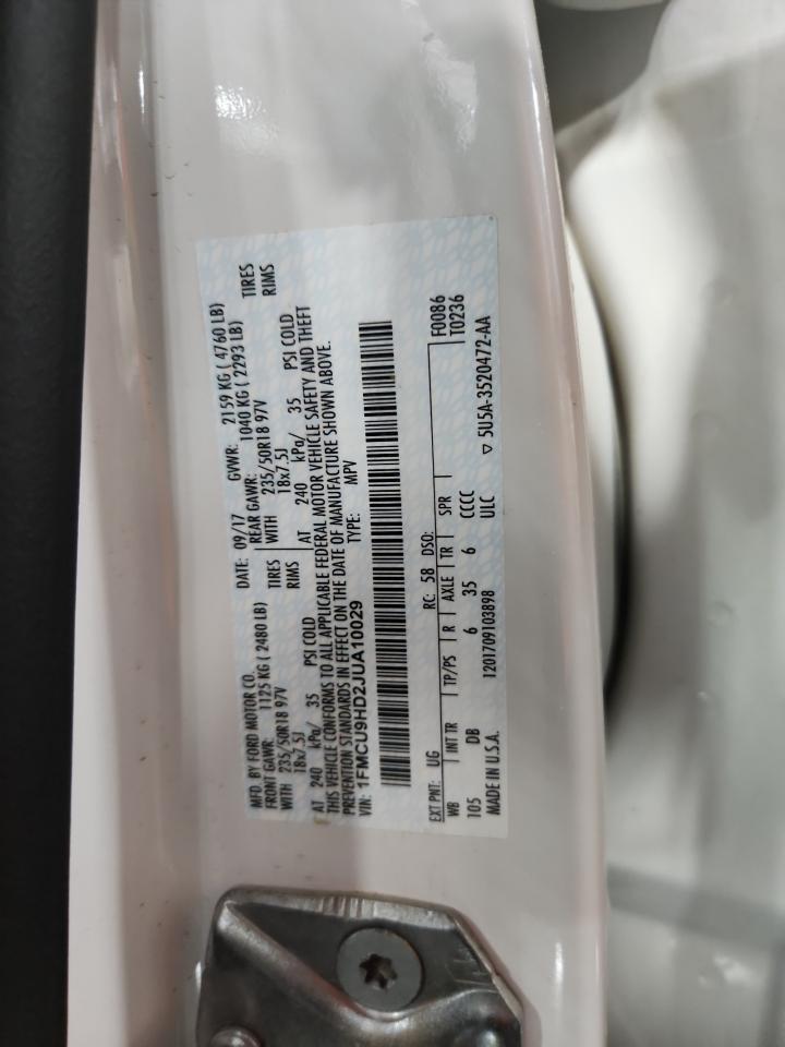 2018 Ford Escape Sel VIN: 1FMCU9HD2JUA10029 Lot: 71283295