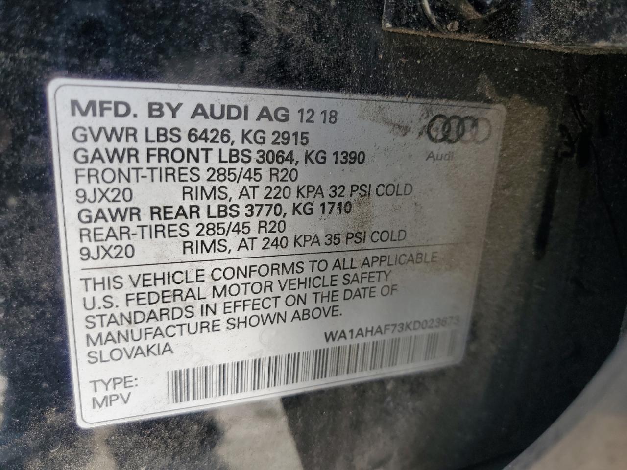 2019 Audi Q7 Premium VIN: WA1AHAF73KD023673 Lot: 71673385