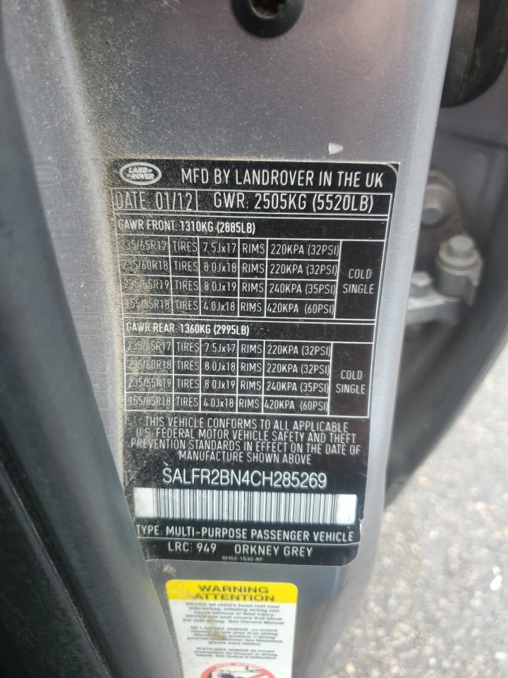 2012 Land Rover Lr2 Hse VIN: SALFR2BN4CH285269 Lot: 84160615