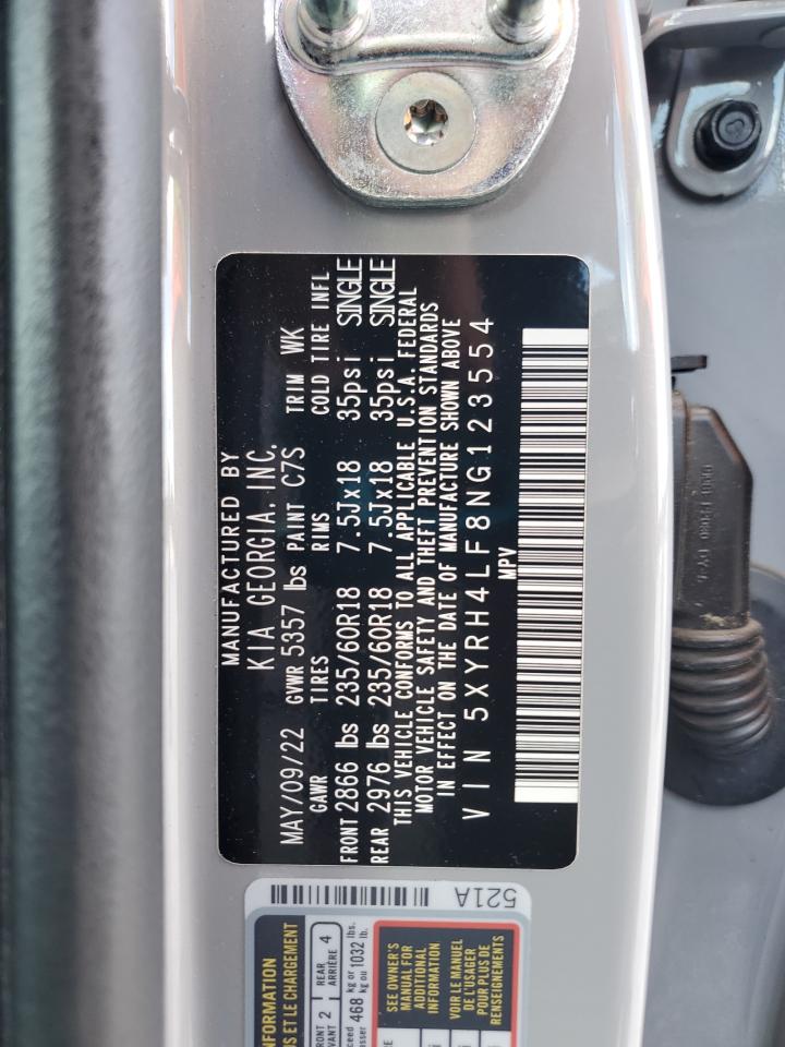 2022 Kia Sorento Ex VIN: 5XYRH4LF8NG123554 Lot: 72025705