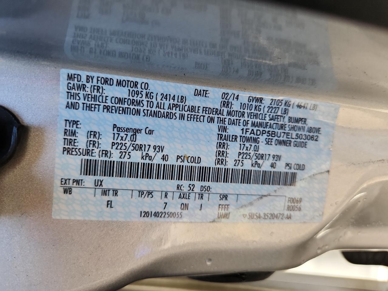 2014 Ford C-Max Sel VIN: 1FADP5BU7EL503062 Lot: 84568225