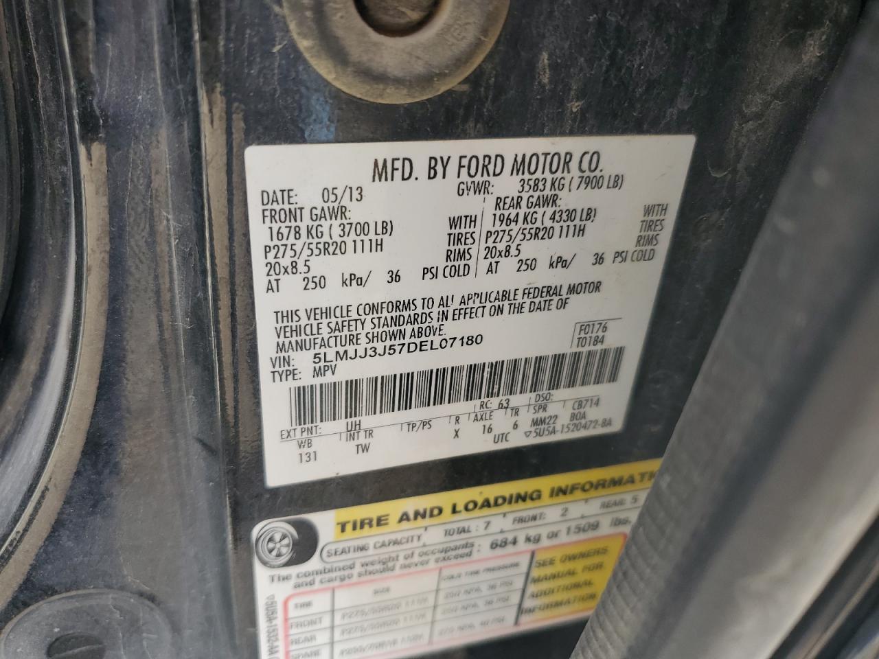 2013 Lincoln Navigator L VIN: 5LMJJ3J57DEL07180 Lot: 82107265