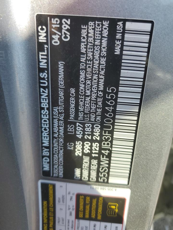 2015 Mercedes-Benz C 300 VIN: 55SWF4JB3FU064655 Lot: 80575315