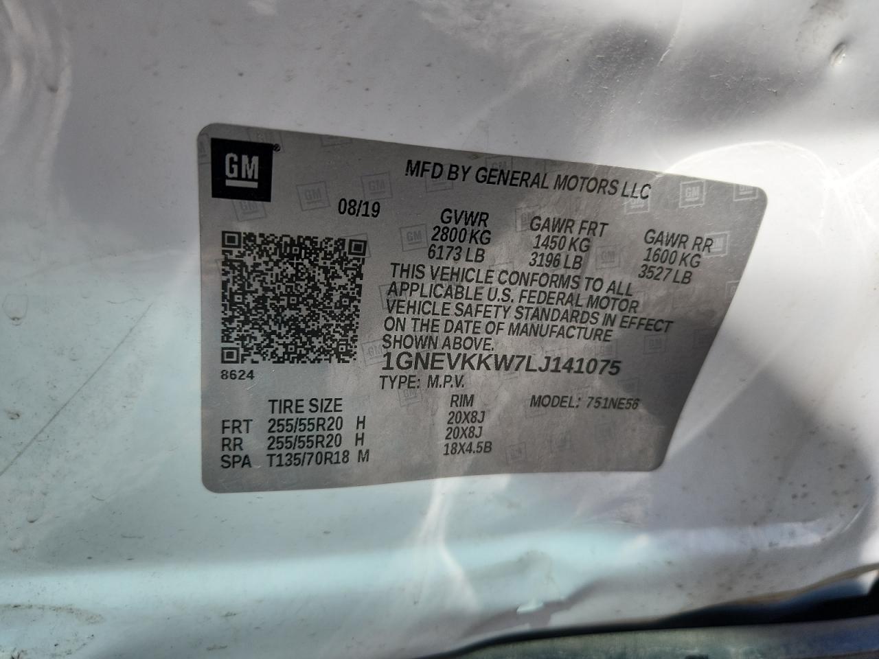2020 Chevrolet Traverse Premier VIN: 1GNEVKKW7LJ141075 Lot: 72009425