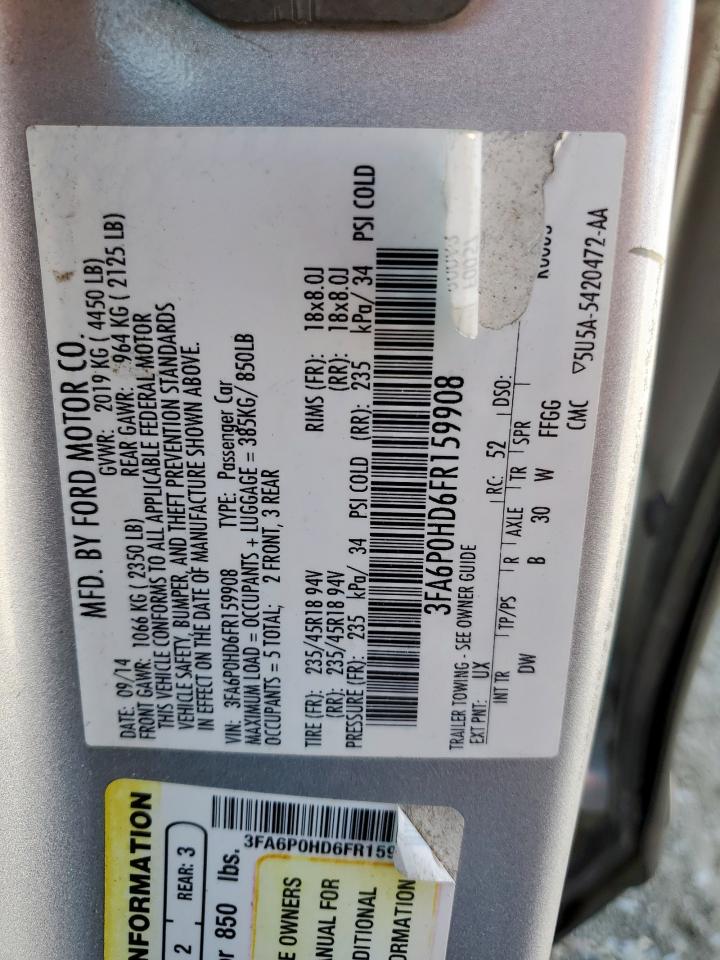 2015 Ford Fusion Se VIN: 3FA6P0HD6FR159908 Lot: 81817545