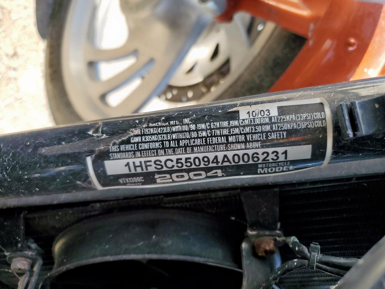 2004 Honda Vtx1300 C VIN: 1HFSC55094A006231 Lot: 72052345