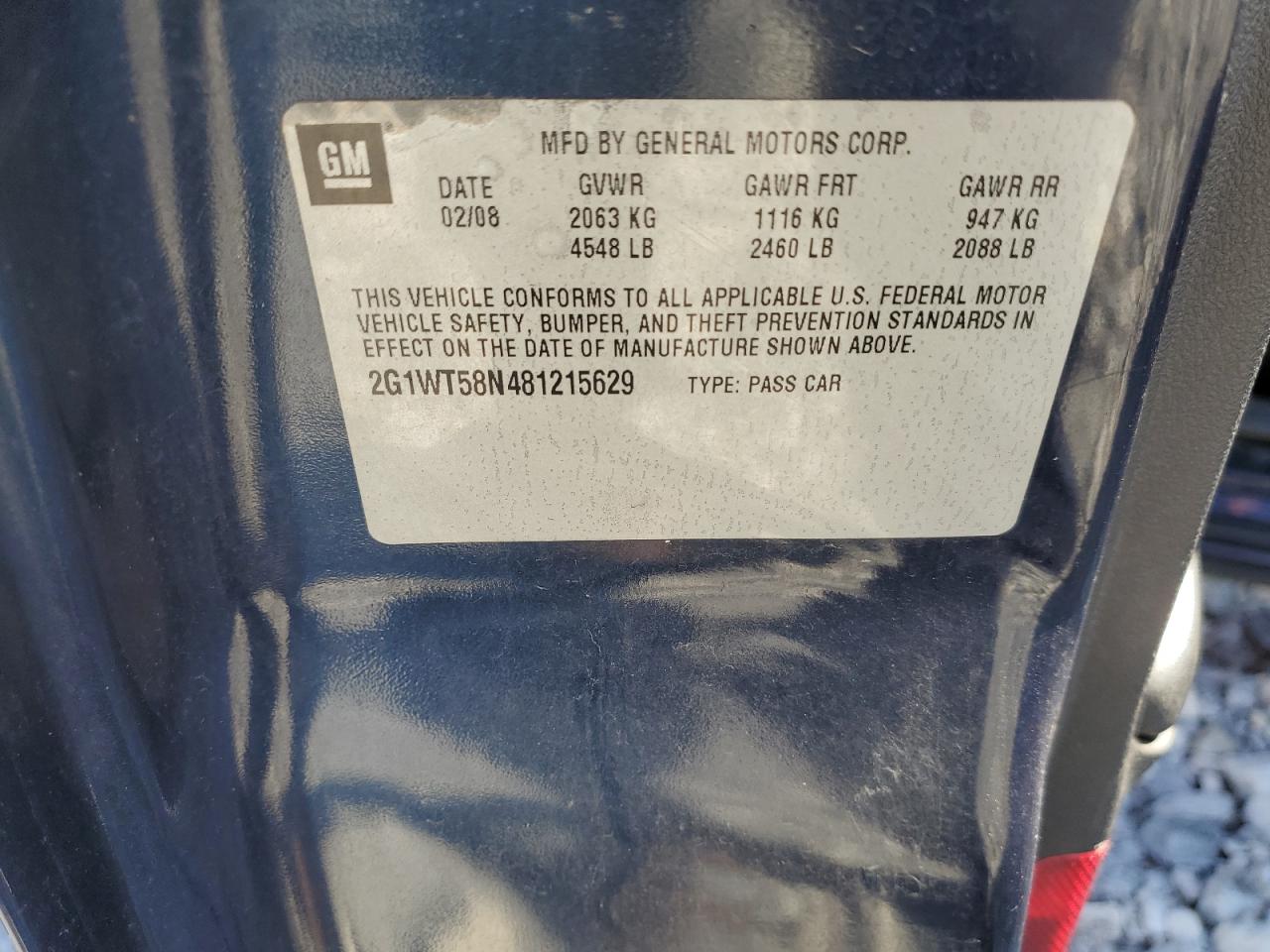 2008 Chevrolet Impala Lt VIN: 2G1WT58N481215629 Lot: 81909415