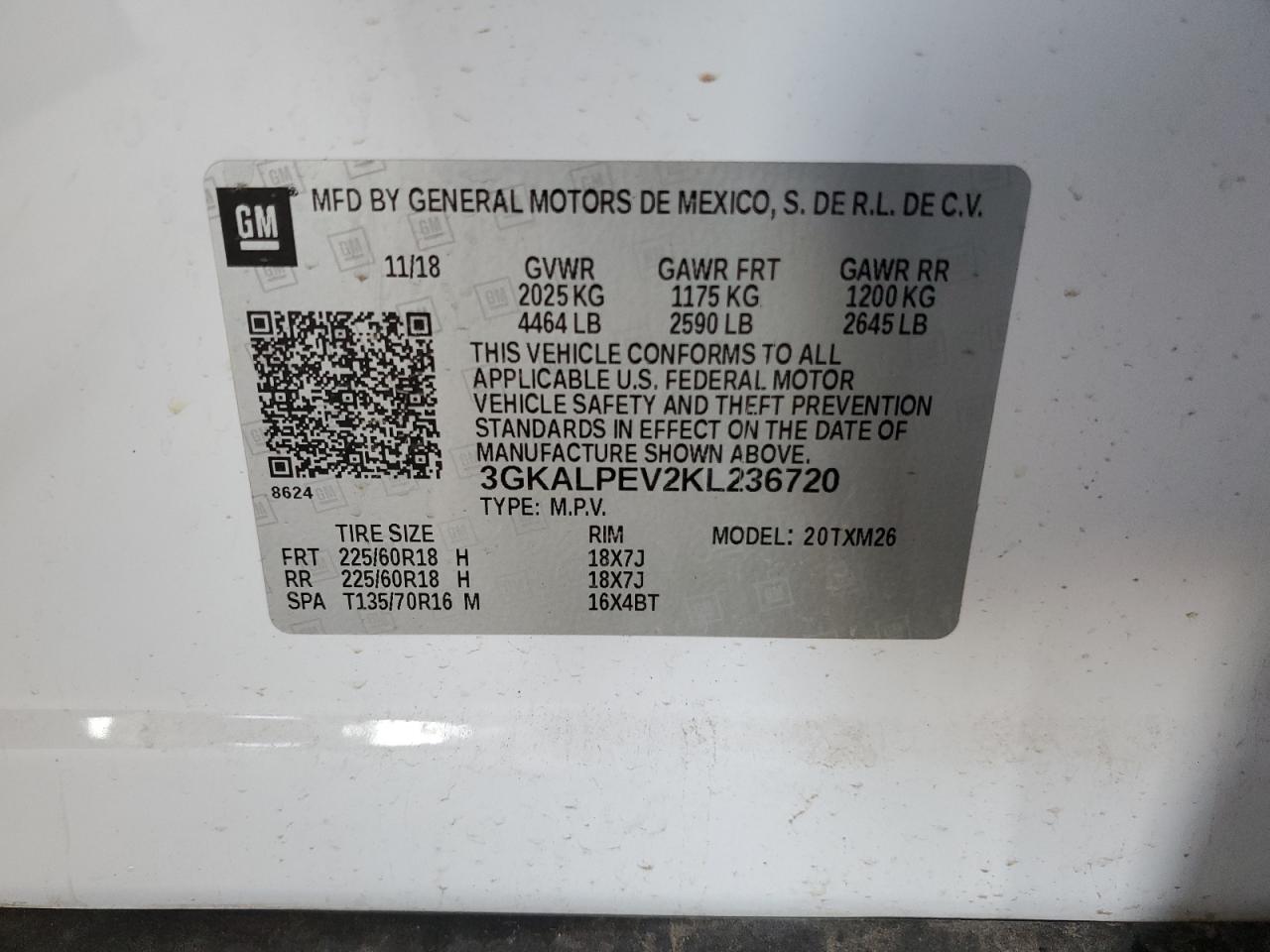2019 GMC Terrain Slt VIN: 3GKALPEV2KL236720 Lot: 84459655