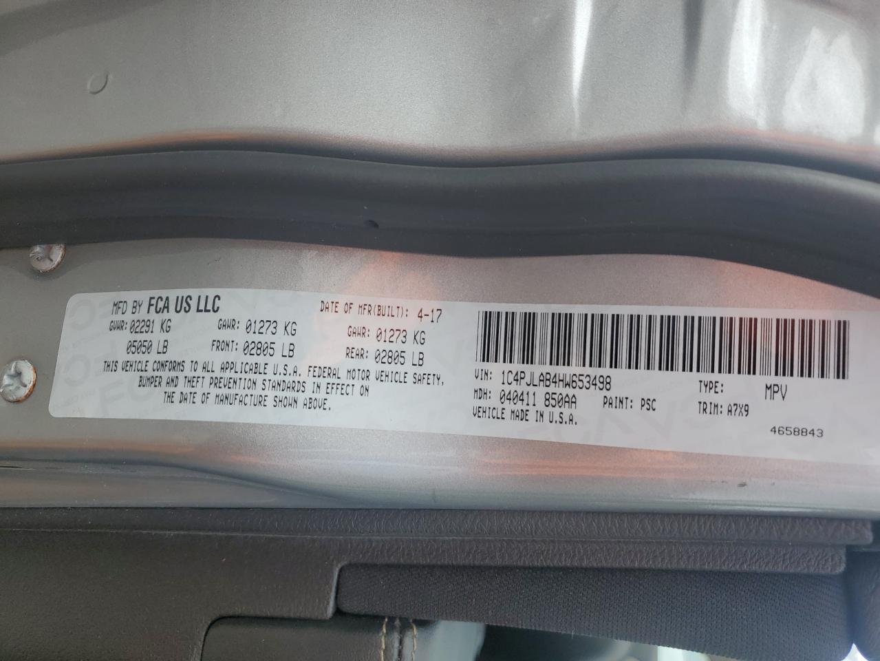 2017 Jeep Cherokee Sport VIN: 1C4PJLAB4HW653498 Lot: 80156325