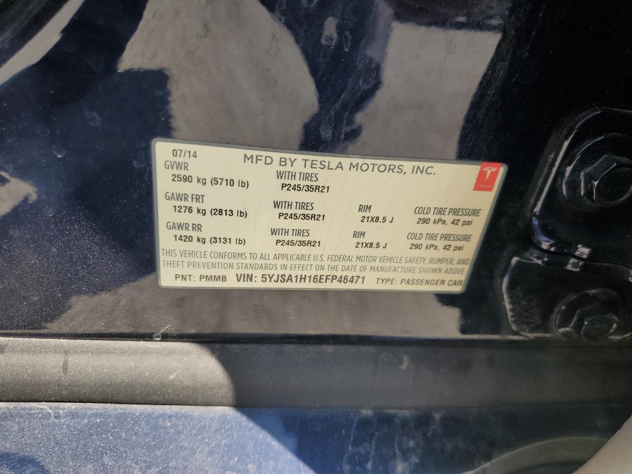 2014 Tesla Model S VIN: 5YJSA1H16EFP46471 Lot: 71889115