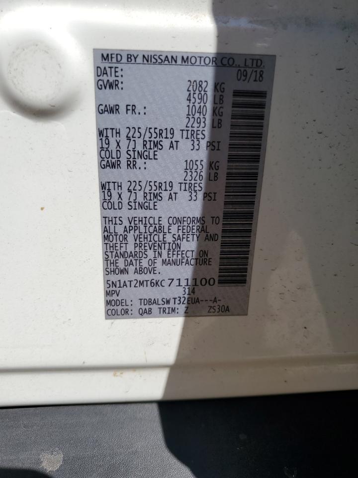 2019 Nissan Rogue S VIN: 5N1AT2MT6KC711100 Lot: 80741195