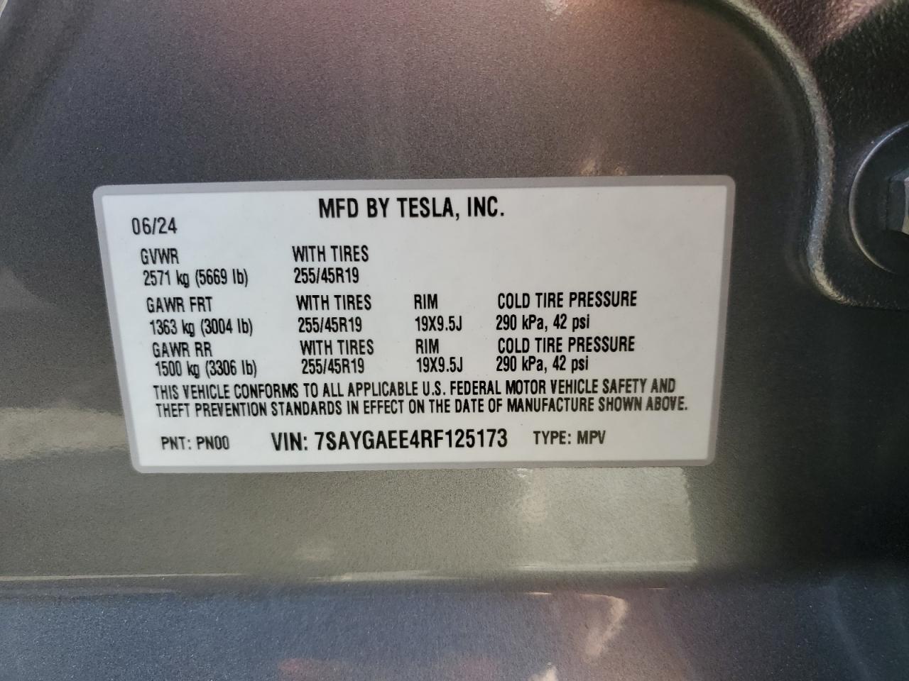 2024 Tesla Model Y VIN: 7SAYGAEE4RF125173 Lot: 80579585