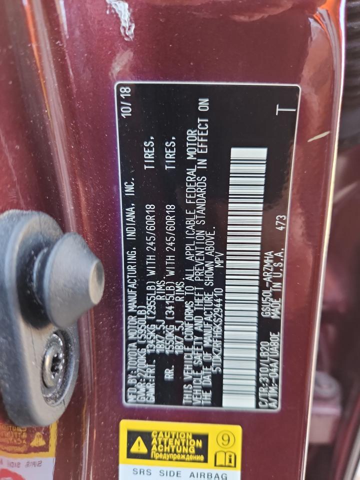 2019 Toyota Highlander Se VIN: 5TDKZRFH6KS294410 Lot: 71647475