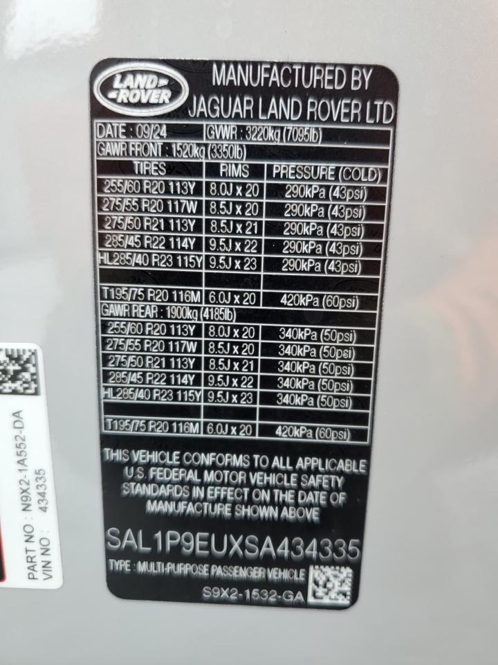 2025 Land Rover Range Rover Sport Se VIN: SAL1P9EUXSA434335 Lot: 80859455