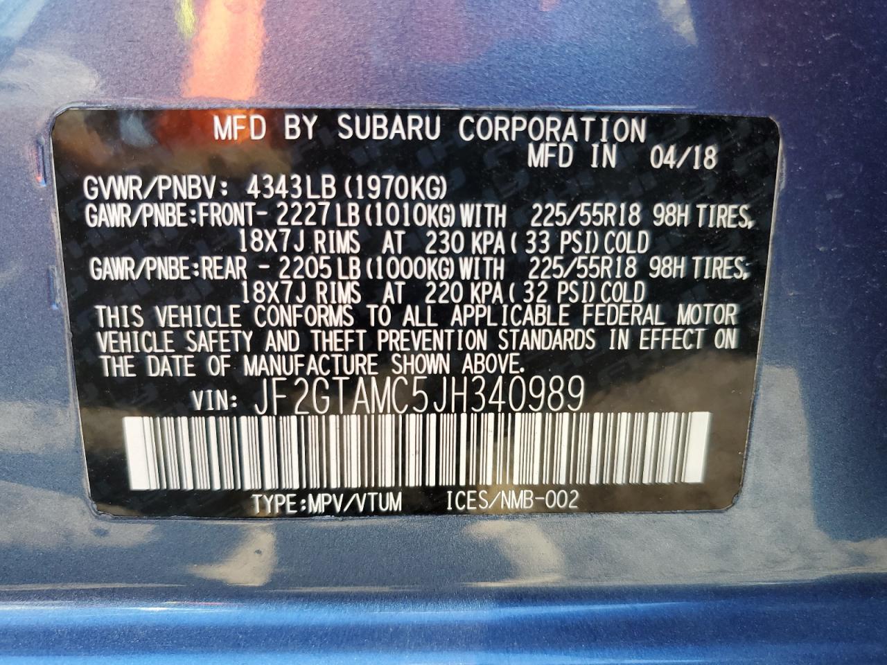 2018 Subaru Crosstrek Limited VIN: JF2GTAMC5JH340989 Lot: 80328975