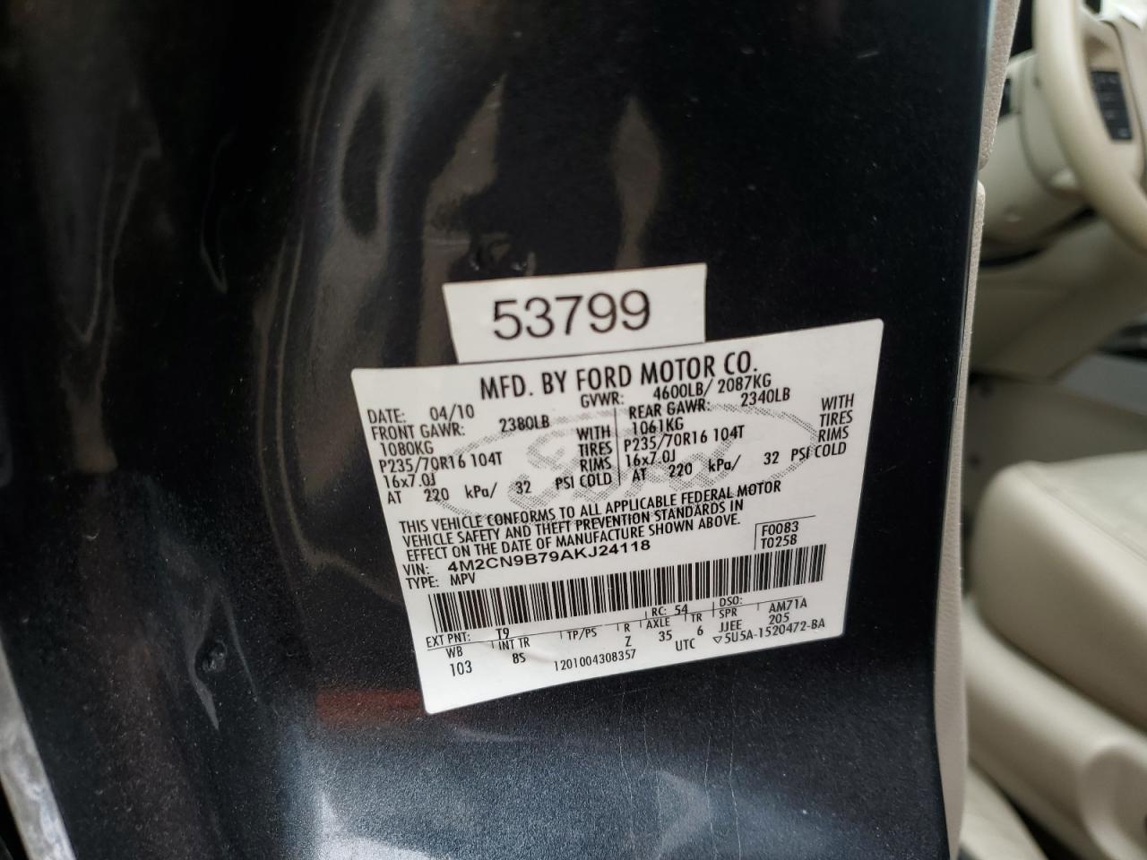 2010 Mercury Mariner VIN: 4M2CN9B79AKJ24118 Lot: 71991445