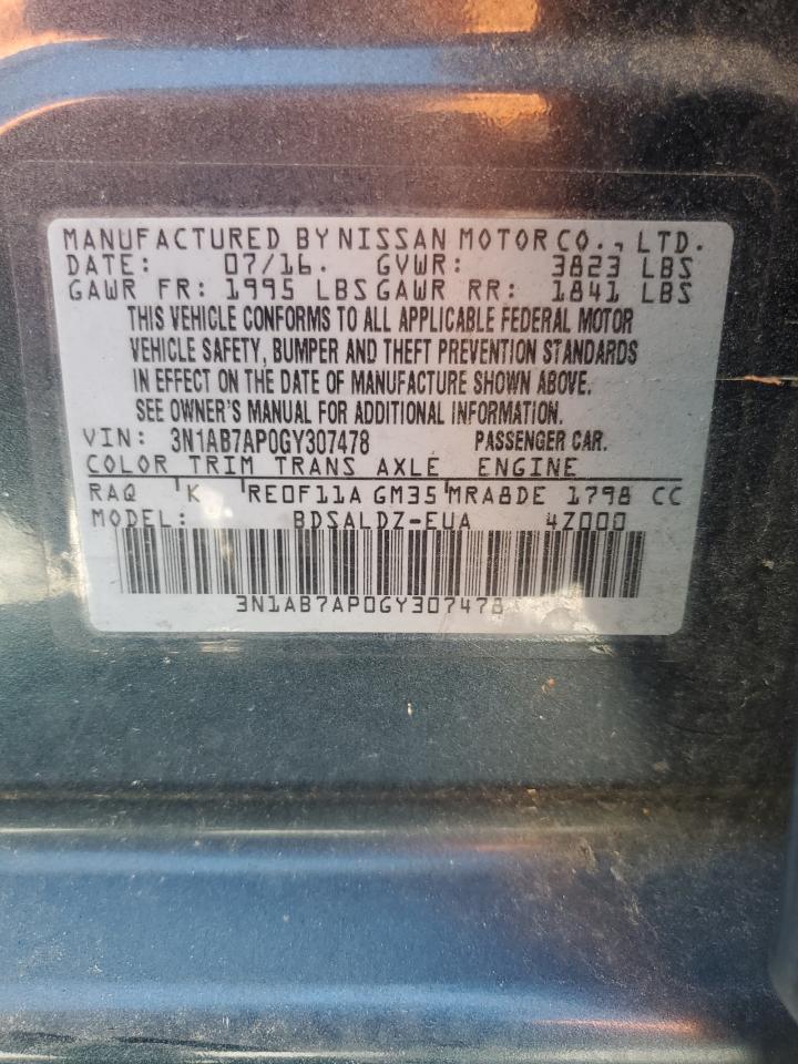 2016 Nissan Sentra S VIN: 3N1AB7AP0GY307478 Lot: 80017785