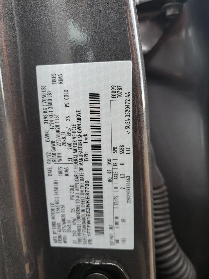2022 Ford F150 Supercrew VIN: 1FTFW1E53NKE87709 Lot: 81113205