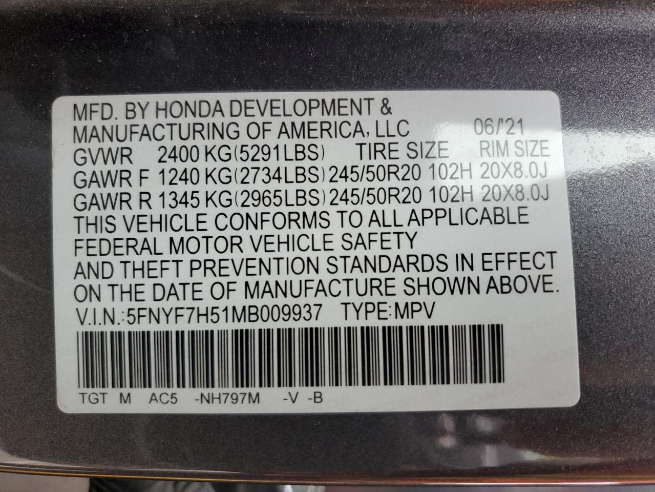 2021 Honda Passport Exl VIN: 5FNYF7H51MB009937 Lot: 81885545