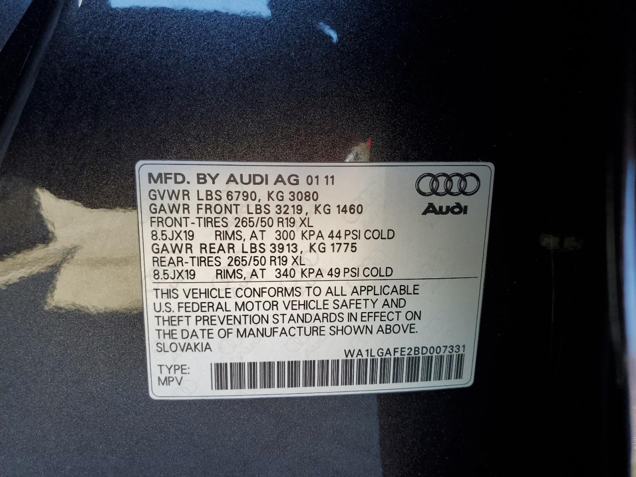 2011 Audi Q7 Premium Plus VIN: WA1LGAFE2BD007331 Lot: 81831045