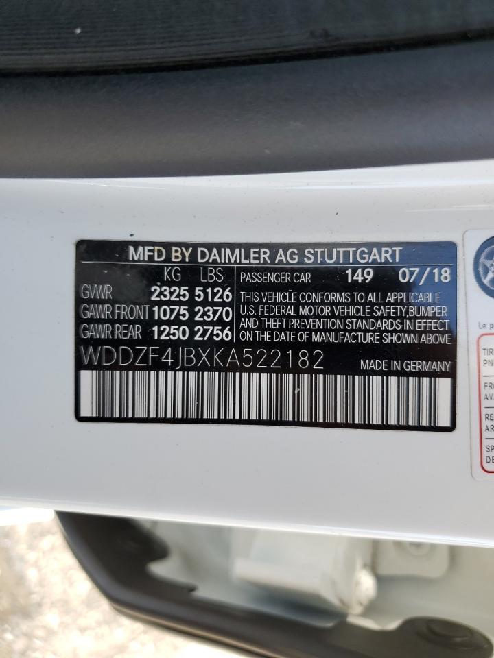 2019 Mercedes-Benz E 300 VIN: WDDZF4JBXKA522182 Lot: 84758885