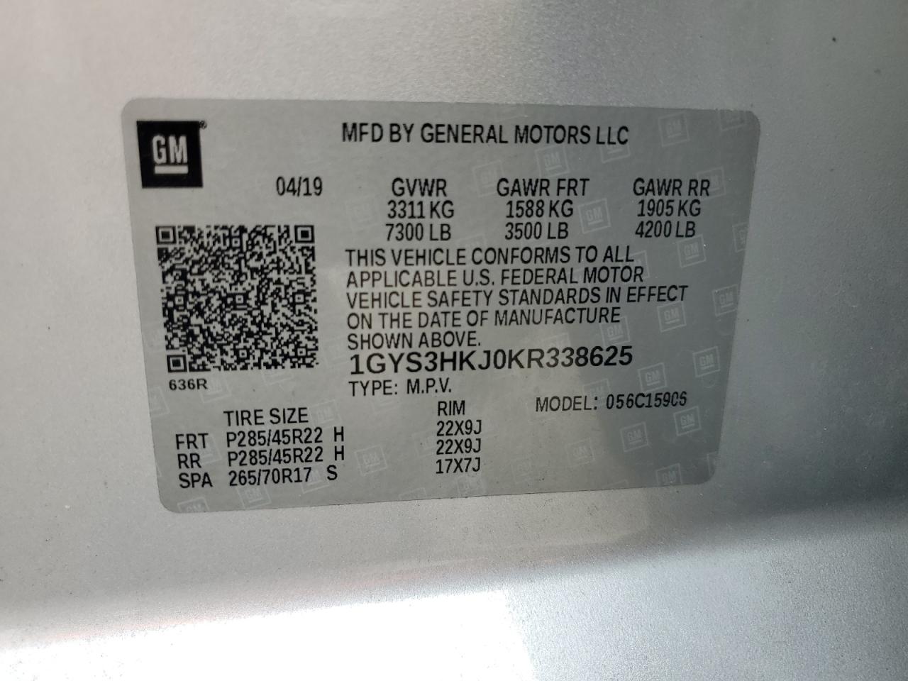 2019 Cadillac Escalade Esv Luxury VIN: 1GYS3HKJ0KR338625 Lot: 84415875