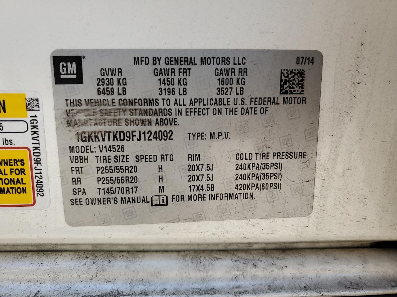 2015 GMC Acadia Denali VIN: 1GKKVTKD9FJ124092 Lot: 82106815